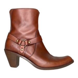 Frye Romy Harness Leather Boots Cowboy Cowgirl Copper Brown Ring Zip 10 M Mexico